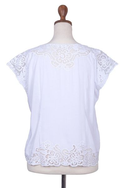 Alternate image for Floral Embroidered Rayon Blouse in White from Bali White Kusuma