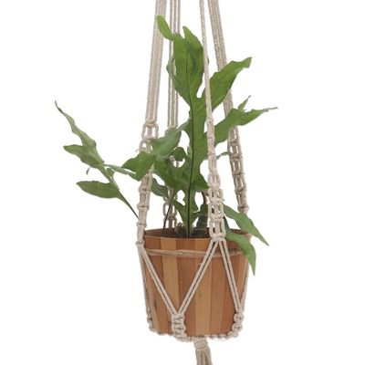 Alternate image for Hand-Knotted White Cotton Macrame Hanger from Bali Pure Home