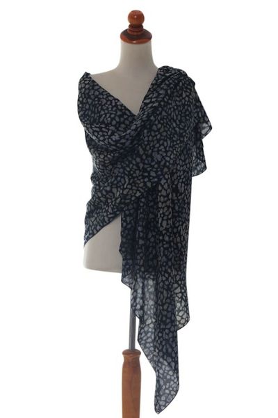Alternate image for Black and Gray Woven Rayon Shawl from Bali Artisan Borneo Slate