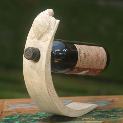 Alternate image for Wood Bottle Holder with White Finish and Turtle Motif White Turtle
