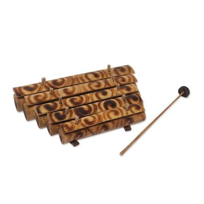 Alternate image for Swirl Motif Bamboo Xylophone with Mallet from Bali Swirling Melody
