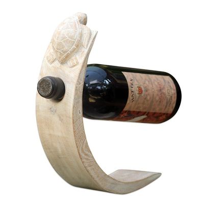 Alternate image for Wood Bottle Holder with White Finish and Turtle Motif White Turtle