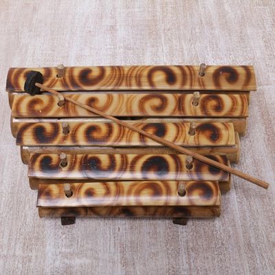 Alternate image for Swirl Motif Bamboo Xylophone with Mallet from Bali Swirling Melody