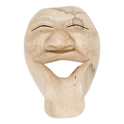 Alternate image for Hand Carved Bali Hibiscus Wood Mask Laugh Out Loud