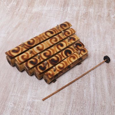 Alternate image for Swirl Motif Bamboo Xylophone with Mallet from Bali Swirling Melody