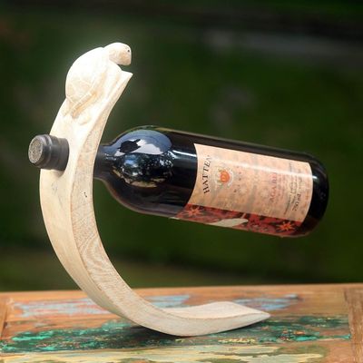 Alternate image for Wood Bottle Holder with White Finish and Turtle Motif White Turtle