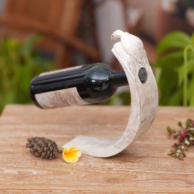 Alternate image for Wood Bottle Holder with White Finish and Turtle Motif White Turtle