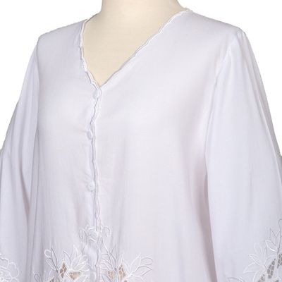 Alternate image for Floral Embroidered White Rayon Blouse from Bali Blossom Delight