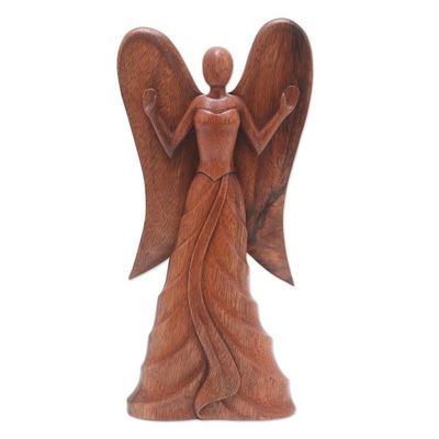 Alternate image for Hand Carved Suar Wood Angel Statuette Angel in Heaven
