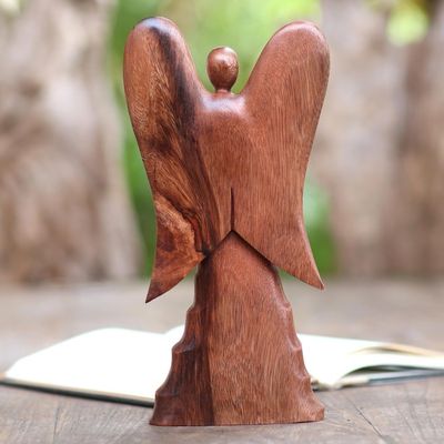 Alternate image for Hand Carved Suar Wood Angel Statuette Angel in Heaven
