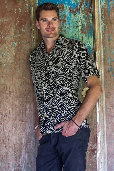 Alternate image for Mens Cotton Batik Button Down Short Sleeve Shirt Bedeg