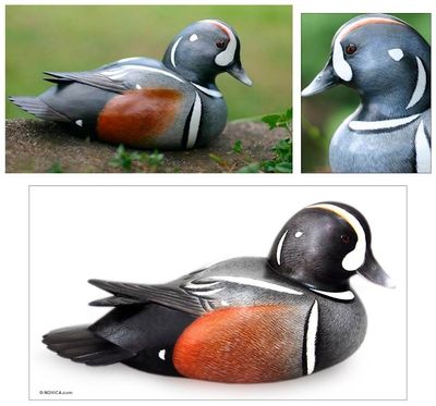 Alternate image for Hand Made Wood Bird Sculpture Harlequin Duck