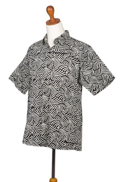 Alternate image for Mens Cotton Batik Button Down Short Sleeve Shirt Bedeg