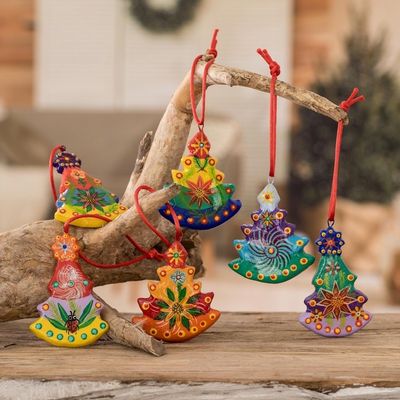 Alternate image for Hand Painted Ceramic Tree Ornaments Set of 6 Christmas Tree