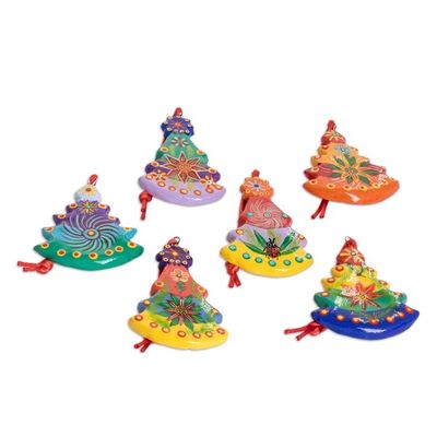 Alternate image for Hand Painted Ceramic Tree Ornaments Set of 6 Christmas Tree