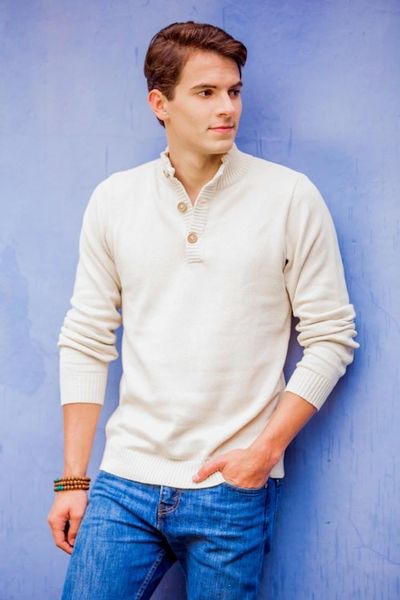 Alternate image for Mens cotton sweater Ivory Comfort