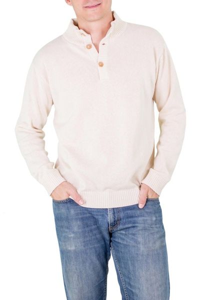 Alternate image for Mens cotton sweater Ivory Comfort