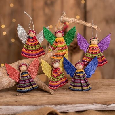 Alternate image for Cultural Cotton Angel Ornaments from Guatemala Set of 6 Quitapenas Angels