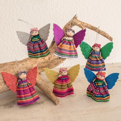 Alternate image for Cultural Cotton Angel Ornaments from Guatemala Set of 6 Quitapenas Angels