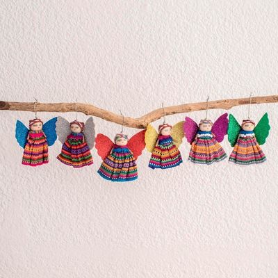 Alternate image for Cultural Cotton Angel Ornaments from Guatemala Set of 6 Quitapenas Angels