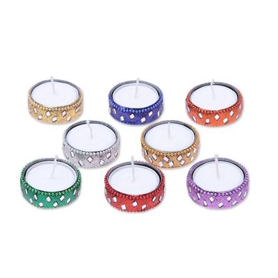 Alternate image for Sparkling Assorted Colors Resin-Coated Tea Lights Set of 8 Festive Colors