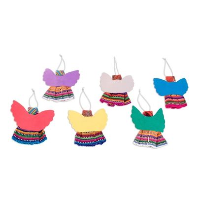 Alternate image for Cultural Cotton Angel Ornaments from Guatemala Set of 6 Quitapenas Angels