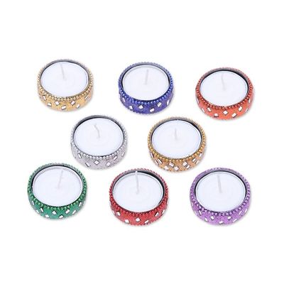 Alternate image for Sparkling Assorted Colors Resin-Coated Tea Lights Set of 8 Festive Colors
