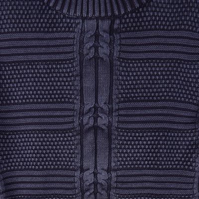 Alternate image for Mens Indigo Cotton Sweater with a Unique Pattern from India Gallant Indigo