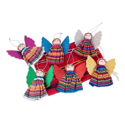 Alternate image for Cultural Cotton Angel Ornaments from Guatemala Set of 6 Quitapenas Angels