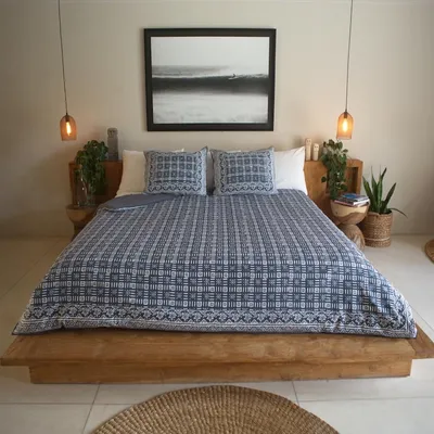 Alternate image for Block-Printed Duvet Cover and Sham Set 3 Pieces Rajasthani Grey