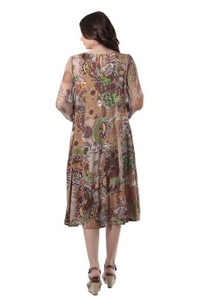 Alternate image for Embroidered Viscose Chiffon A-Line Dress Royal Waves