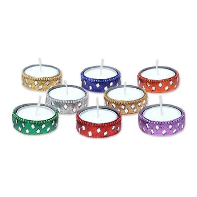 Alternate image for Sparkling Assorted Colors Resin-Coated Tea Lights Set of 8 Festive Colors