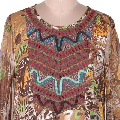 Alternate image for Embroidered Viscose Chiffon A-Line Dress Royal Waves