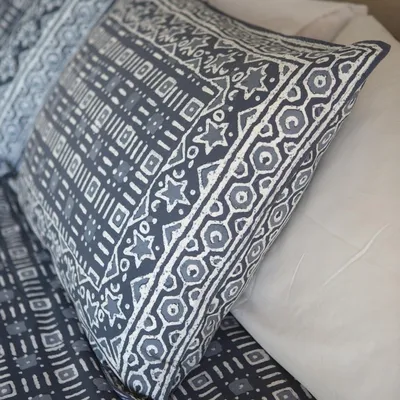 Alternate image for Block-Printed Duvet Cover and Sham Set 3 Pieces Rajasthani Grey