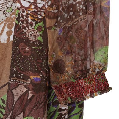 Alternate image for Embroidered Viscose Chiffon A-Line Dress Royal Waves