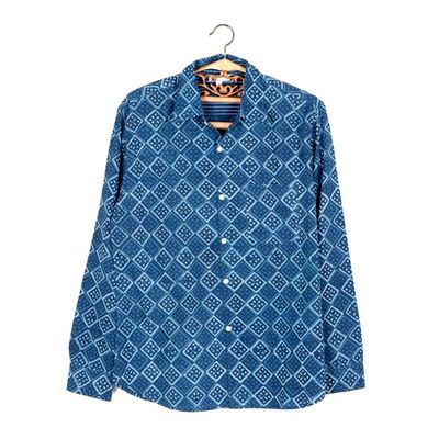 Alternate image for Block-Printed Mens Cotton Shirt from India Bold Diamonds