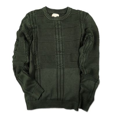 Alternate image for Mens Green Cotton Sweater with a Unique Pattern from India Gallant Green