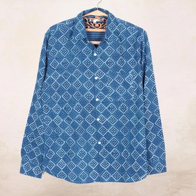 Alternate image for Block-Printed Mens Cotton Shirt from India Bold Diamonds