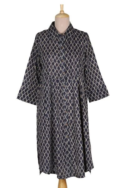 Alternate image for Dark Blue and Grey Beaded Shirtdress Creative Fusion in Indigo
