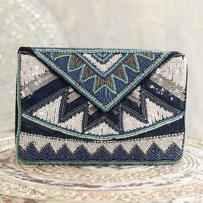 Alternate image for Geometric Beaded Evening Bag Crafted in India Glamorous Symphony