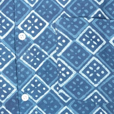 Alternate image for Block-Printed Mens Cotton Shirt from India Bold Diamonds