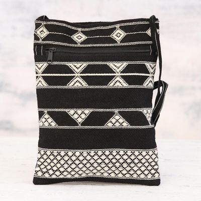 Alternate image for Hand Woven Black and White Cotton Sling Bag Rajasthani Roads