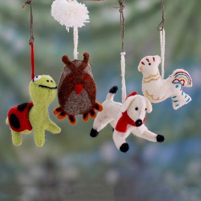 Alternate image for Hand Crafted Wool Animal Ornaments Set of 4 Cheerful Creatures