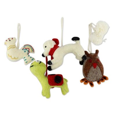 Alternate image for Hand Crafted Wool Animal Ornaments Set of 4 Cheerful Creatures