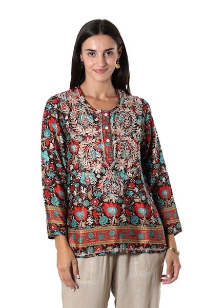 Alternate image for Multicolored Tunic with Hand-Embroidered Chikankari Royal Palace