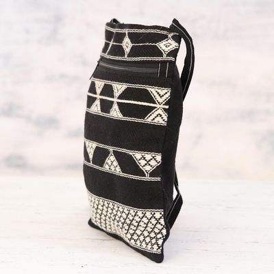 Alternate image for Hand Woven Black and White Cotton Sling Bag Rajasthani Roads