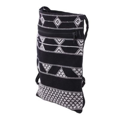 Alternate image for Hand Woven Black and White Cotton Sling Bag Rajasthani Roads