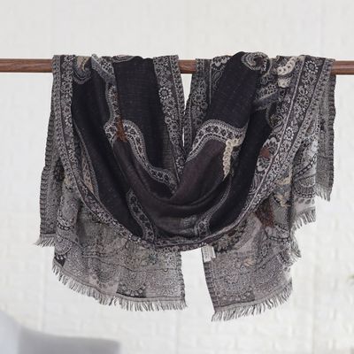 Alternate image for Hand-Embroidered Wool Shawl with Warm-Toned Paisley Details Beguiling Paisley