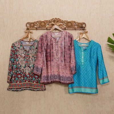 Alternate image for Multicolored Tunic with Hand-Embroidered Chikankari Royal Palace