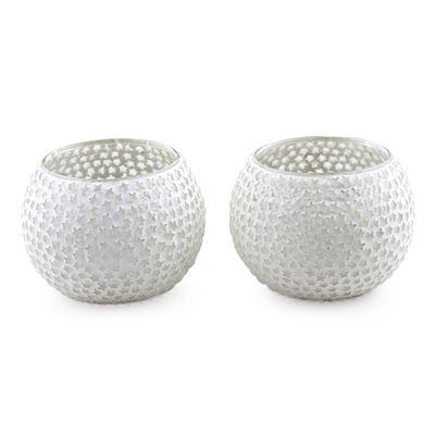 Alternate image for White Star Glass Mosaic Tealight Holders Pair Festive Stars